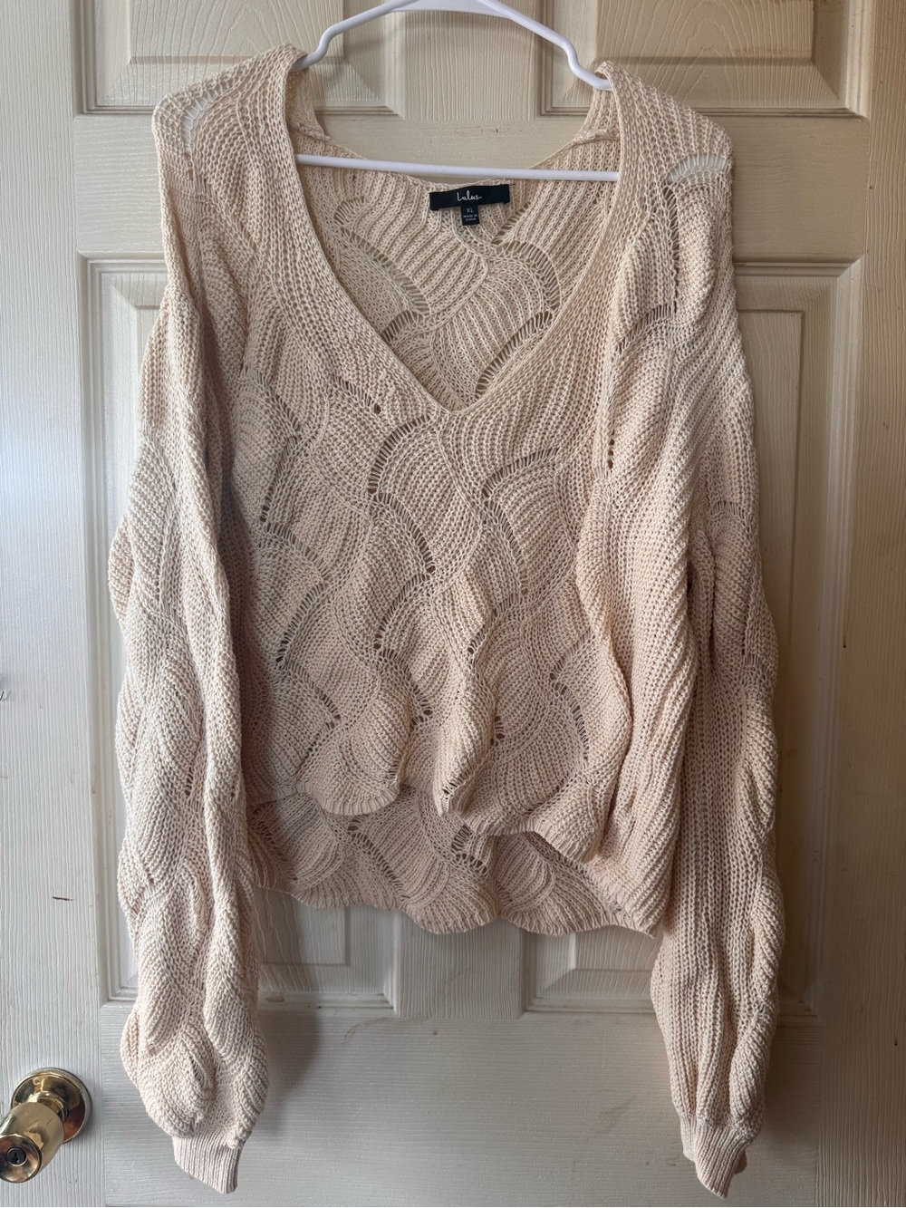 Lulu's Soft Cream V-Neck Cable Knit Sweater